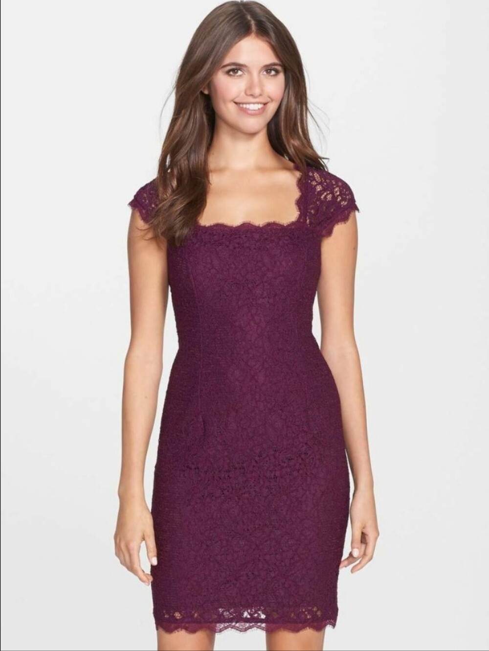 EUC Adrianna Papelli Size 10 Mulberry Lace Overlay Cut Out Back Sheath Dress